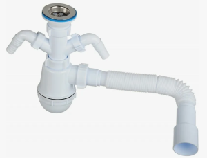 Сифон для мойки  Грот 1 1/2'х40 c двумя отводами для стир. и посудом. машины с гиб.труб. выход 40/50
