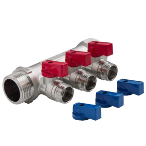 Коллектор 3/4'х3 выхода 1/2' НР с отсекающими кранами VALTEC