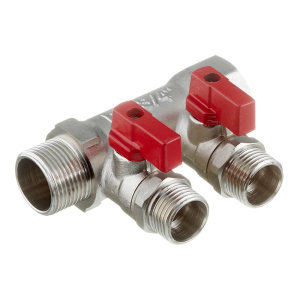 Коллектор 3/4'х2 выхода 1/2' НР с отсекающими кранами VALTEC