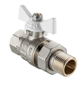 Кран шаровой со сгоном 1/2' ВН белая ручка бабочка BASE VALTEC